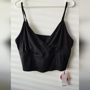 Cider Black Crop Top Ribbed Crossover‎